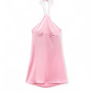 Zara Pink Satin Halter Mini Dress - Small